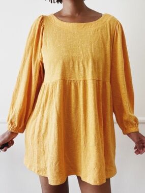 yellow balloon sleeve oversized babydoll dress